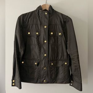 J Crew Downtown Field Jacket Coat Small XS Olive Waxed, Relaxed